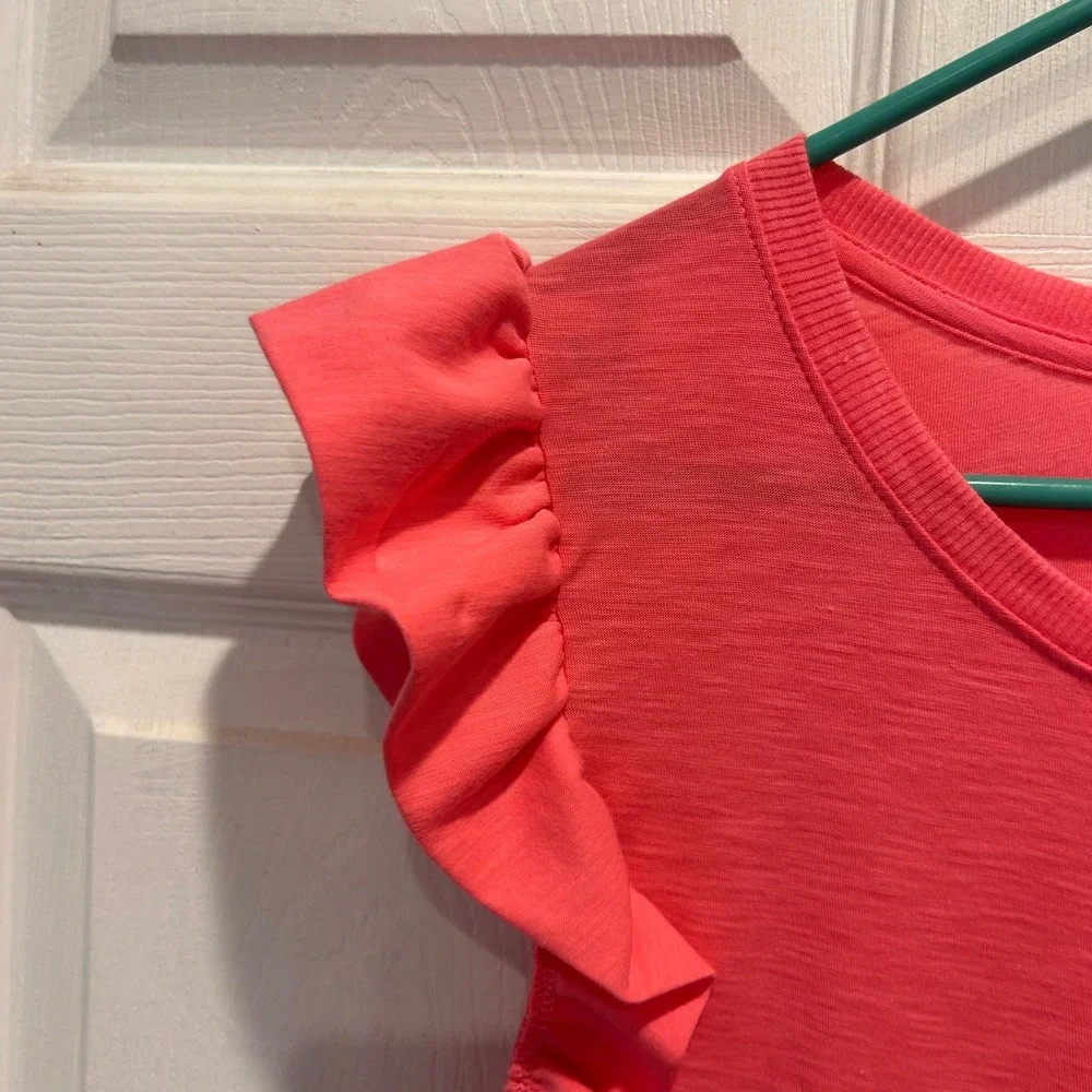Nation LTD Elliot Ruffle Dress Women's Large Coral Pink Pima‎ Cotton